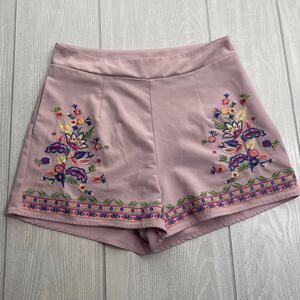 Altar'd State Pink Embroidered Floral Shorts